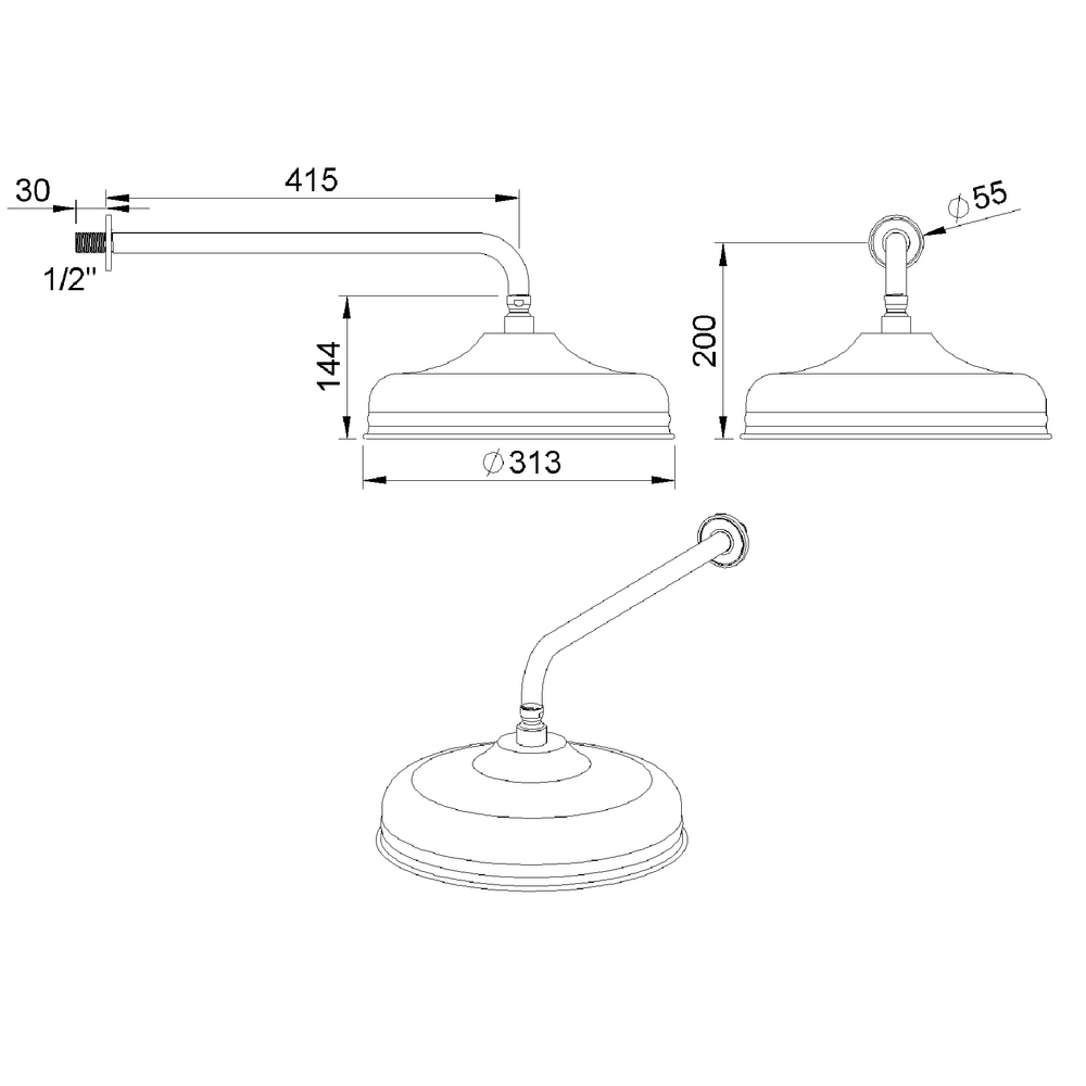 rvb Innovation RVB 300mm Duschkoopf mit Easy-Clean mit Duscharm