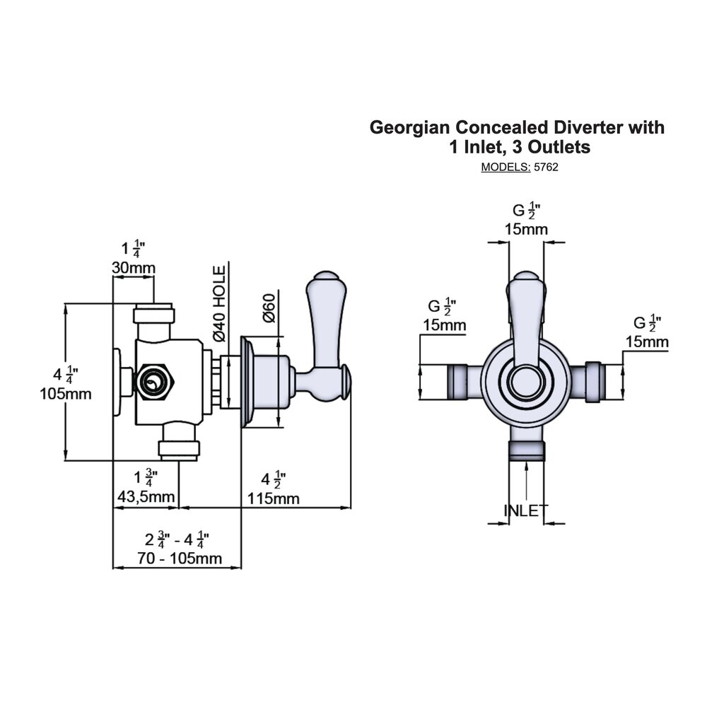 Perrin & Rowe Georgian PR Georgian 4 way diverter with lever E.5762