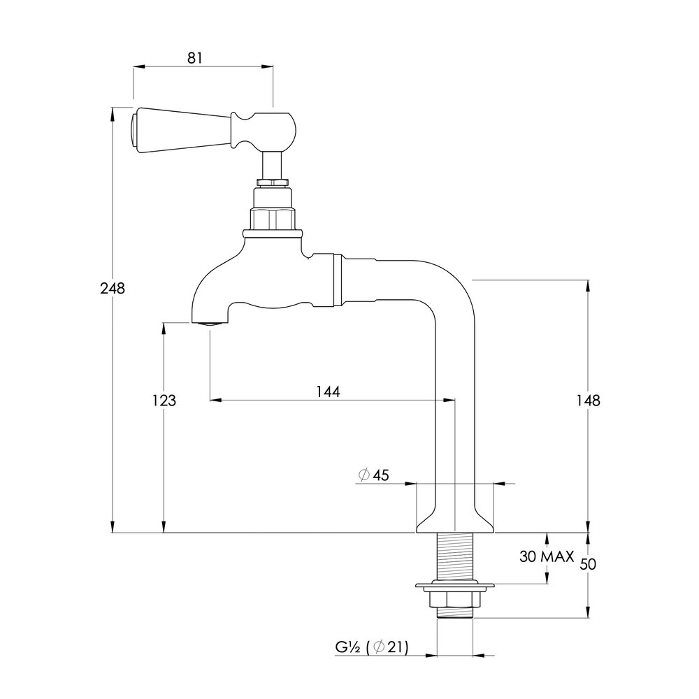 Kitchen pillar tap Classic Black Lever BL-1590 Lefroy Brooks 1900 Classic Black Kitchen pillar tap Classic Black Lever BL-1590