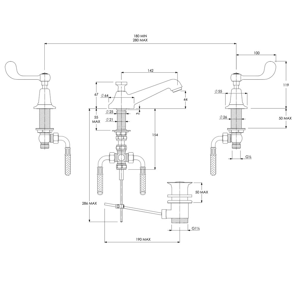 LB1900 Connaught 3-hole basin mixer with lever handles CL-1220 Lefroy Brooks 1900 Classic LB1900 Connaught 3-hole basin mixer with lever handles CL-1220