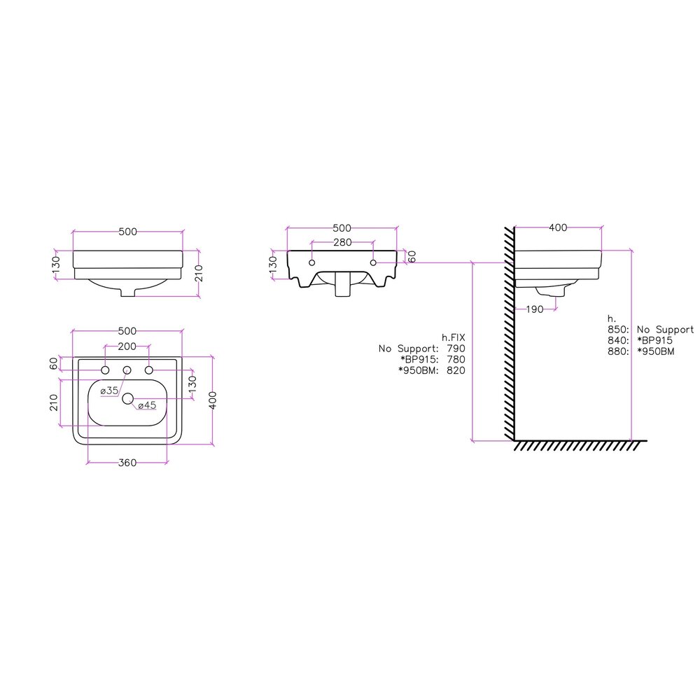 Bleu Provence SOHO Soho 50cm basin BP950