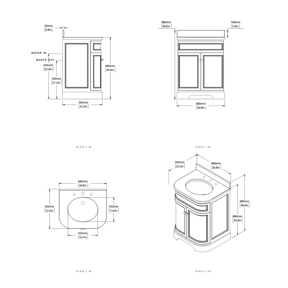 Porter Berwick Berwick Moher VP123  - wooden wash basin stand with doors, natural stone top and underbuilt basin
