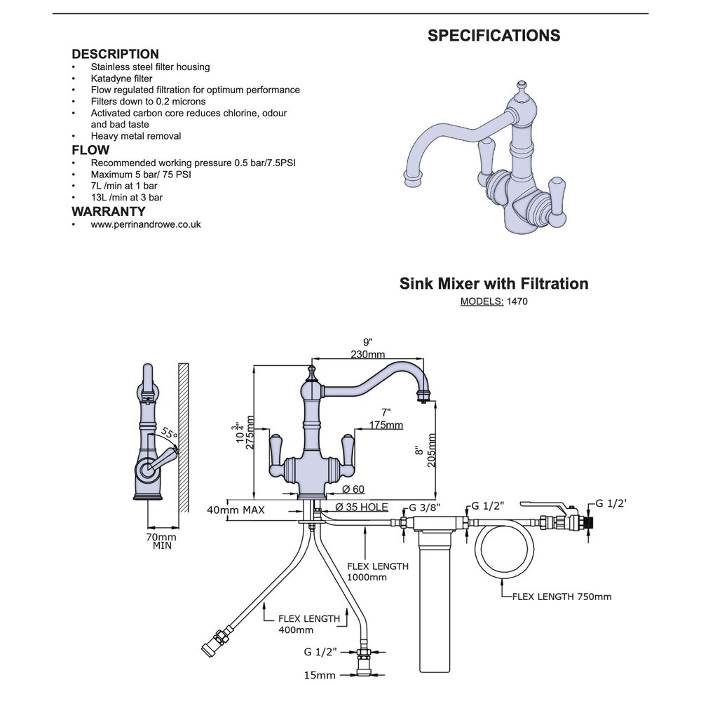 Perrin & Rowe Traditional Keukenkraan Provence Filtration E.1407