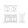 BB Edwardian ex showroom: 130 Waschtischschrank mit Minerva-Platte weiss und 2 Waschbecken FC9-BW12  mit Spiegel