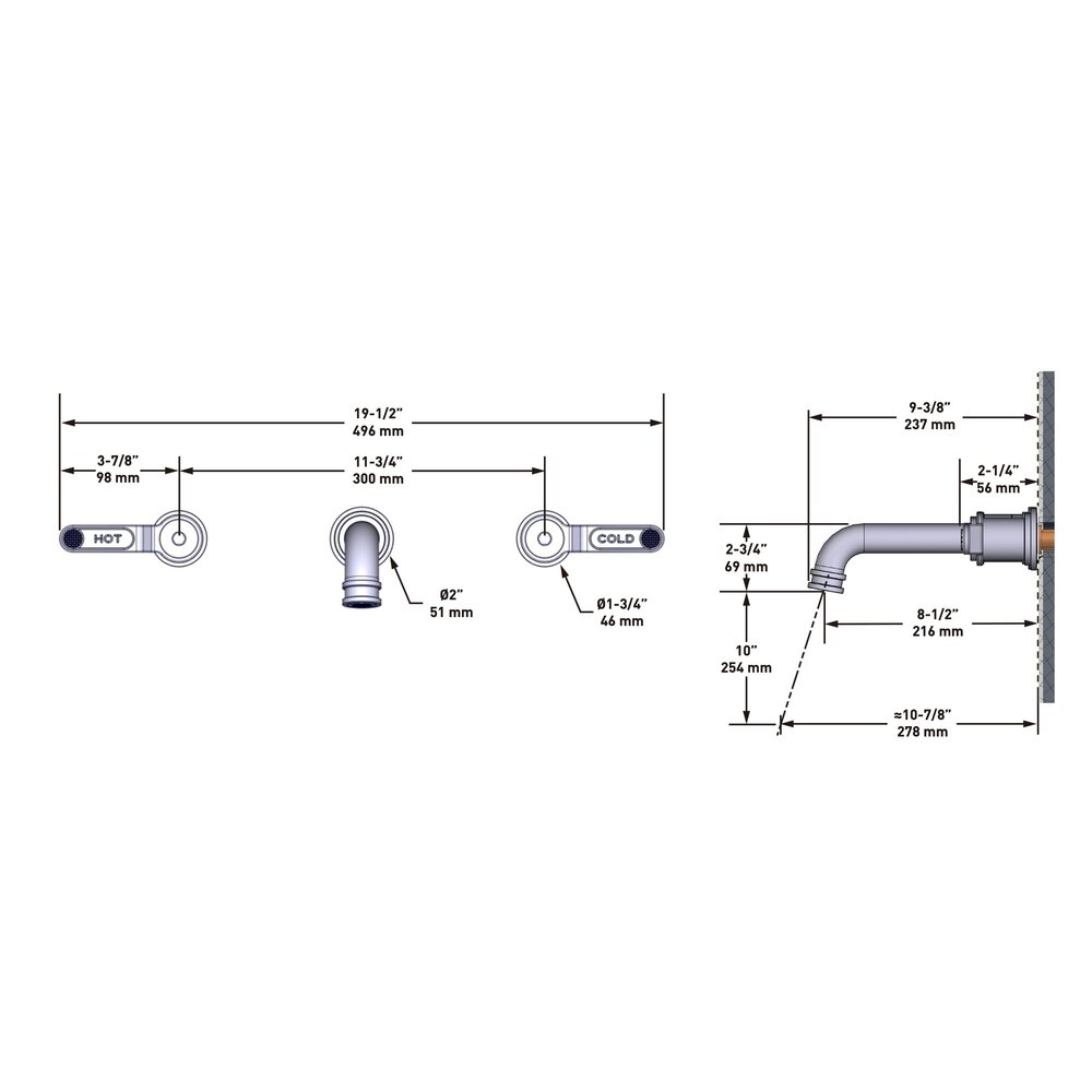 Perrin & Rowe Armstrong Armstrong wall mounted 3 hole lever bath mixer  E.3651