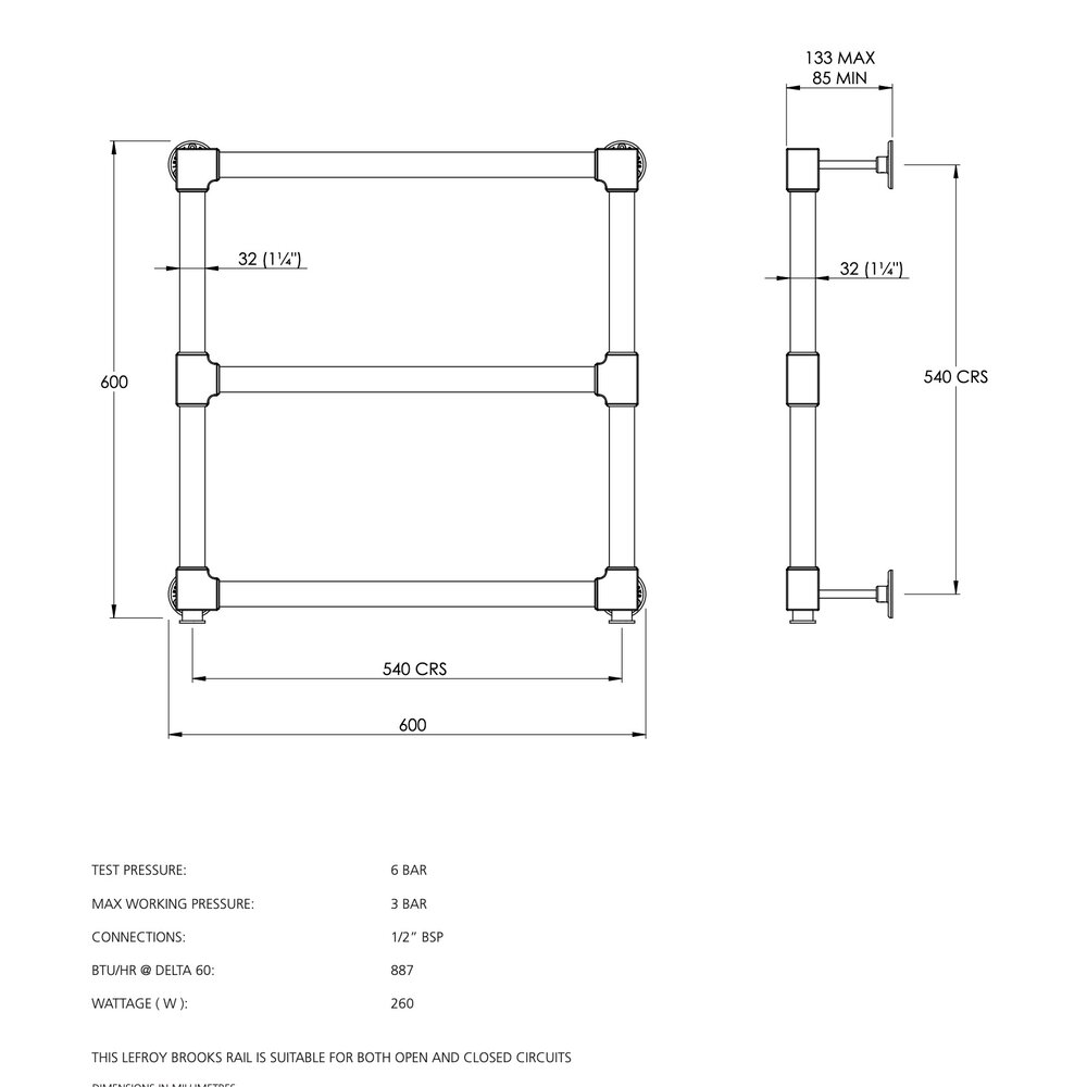 LB Mackintosh Traditional towel rail MK3210 Lefroy Brooks LB Mackintosh Traditional towel rail MK3210