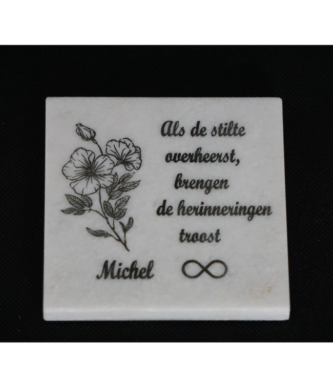 White Marble Memorial Stone with Flowers Bianco Carrara