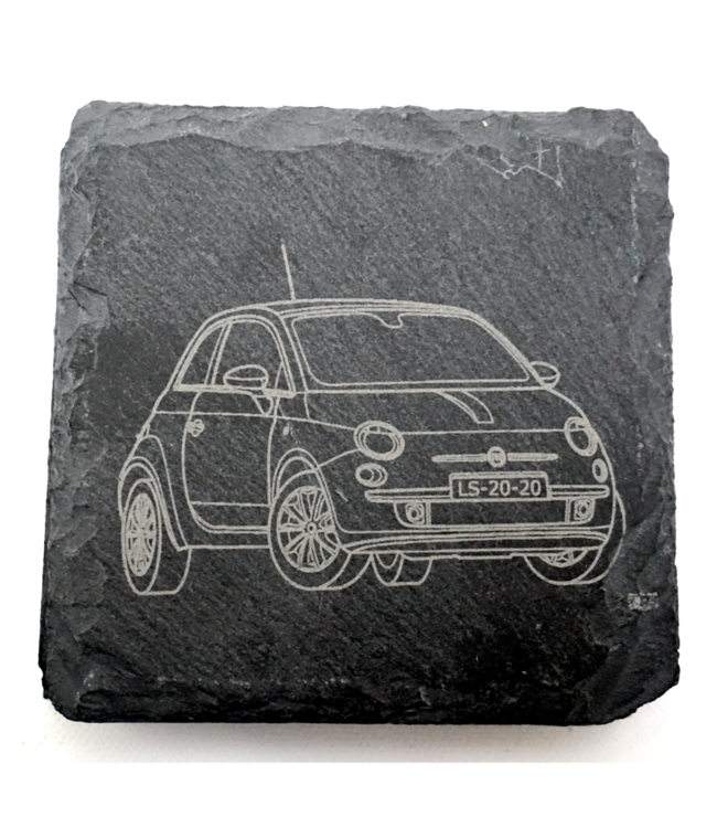 Coasters with Fiat 500 with your own license plate or name