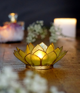Tea light holder Lotus | Yellow