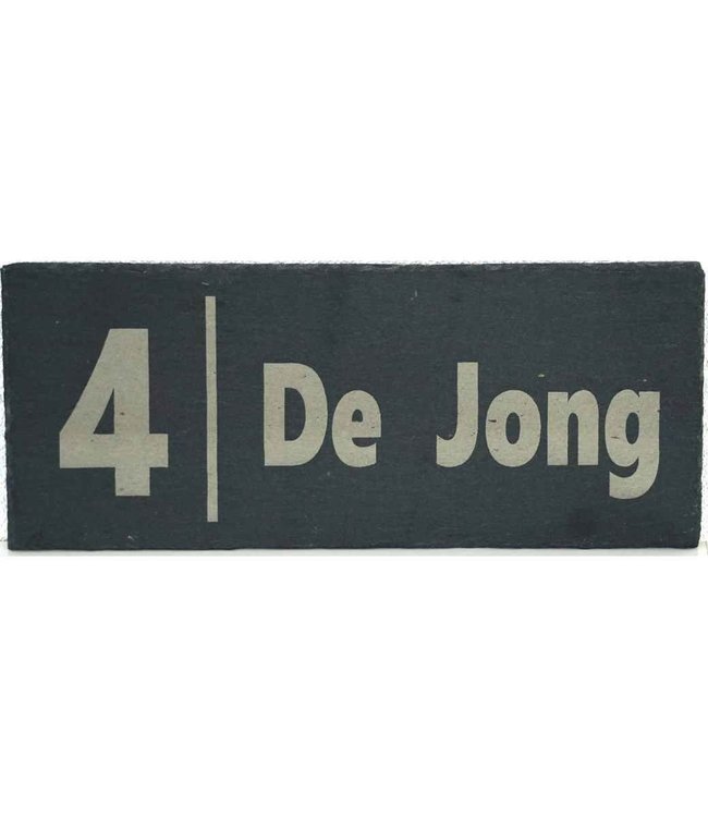 Slate name plate with surname and house number