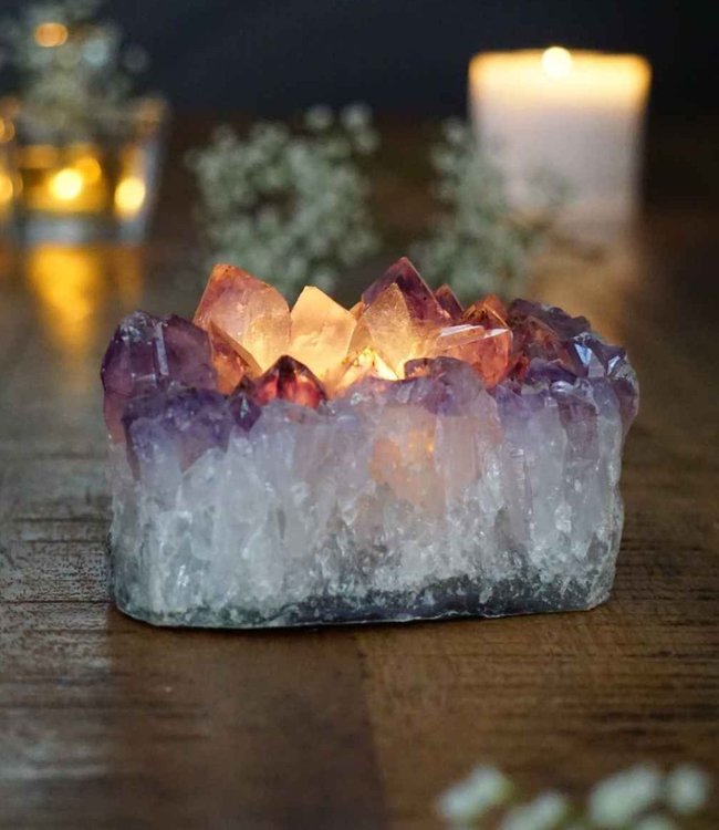 Purple Amethyst Gemstone Tea Light Holder