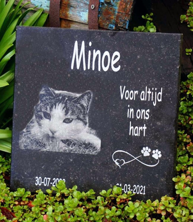 Memorial stone with photo engraving of pet