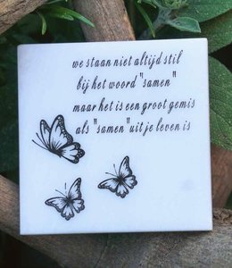 Gedenksteen met Vlinders | Bianco Carrara