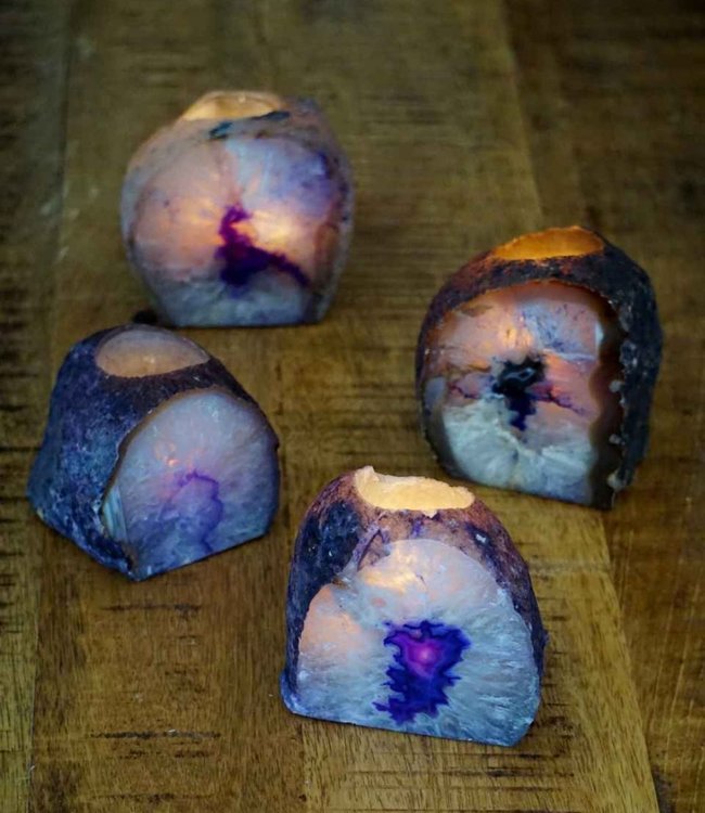 Paarse edelsteen theelichthouder van agaat