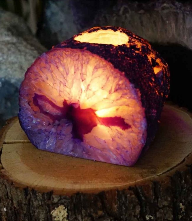 Paarse edelsteen theelichthouder van agaat