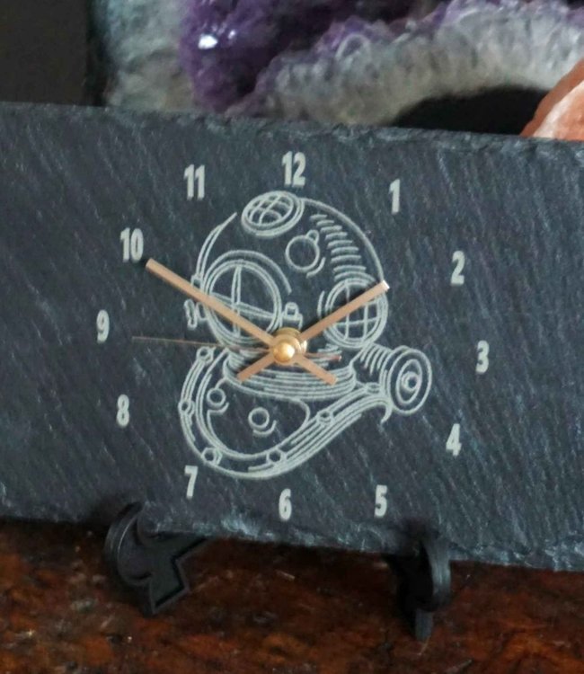 Slate clock with diver's helmet