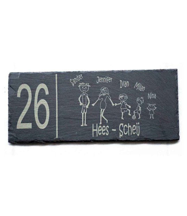 Personalised nameplate with drawing of family