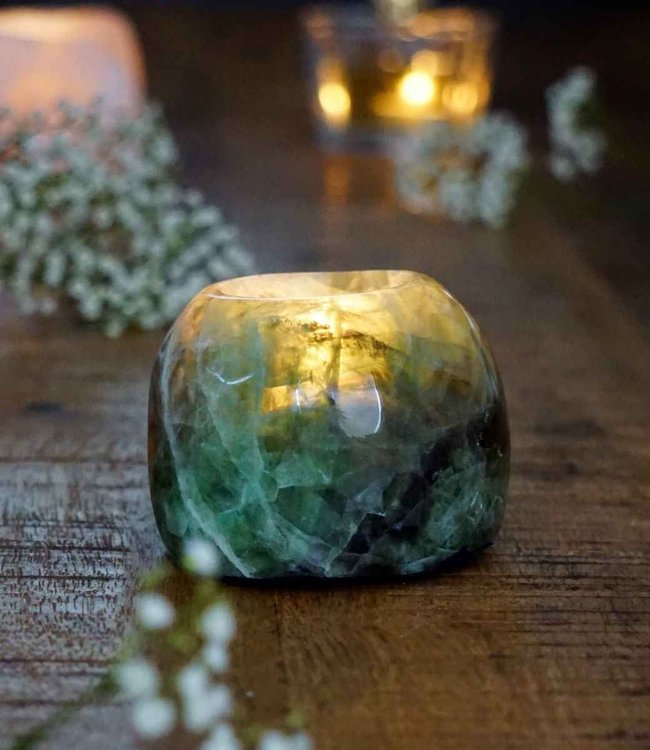 Rainbow Fluorite Gemstone Tea Light Holder