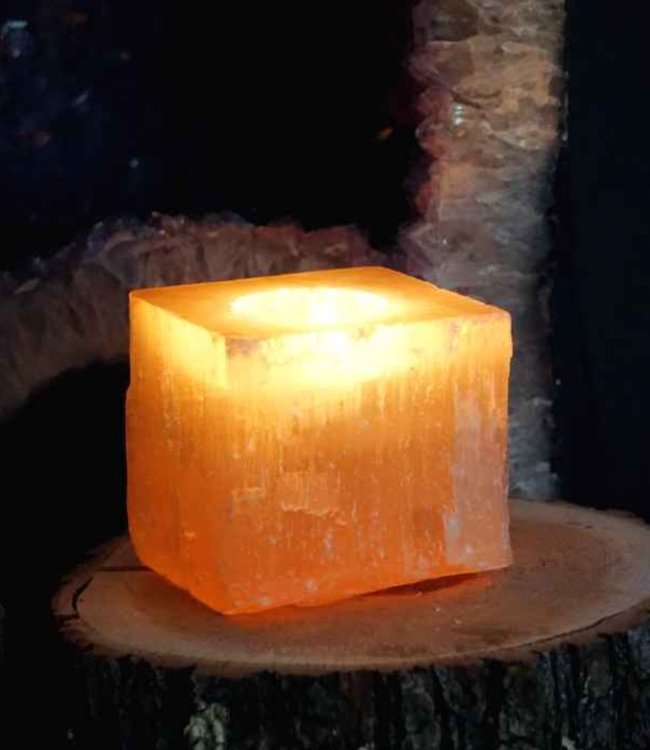 Orange Selenit Edelstein Teelichthalter