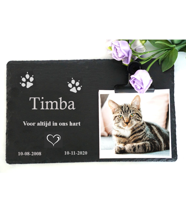 Leistenen Gedenksteen voor Hond of Kat met Foto, Naam en Tekst