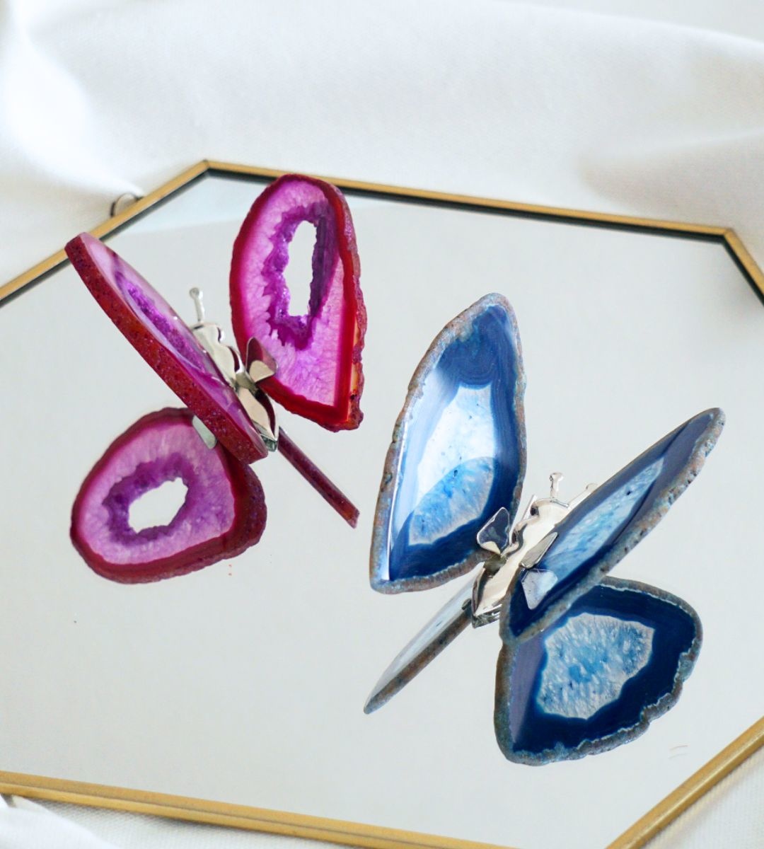 Butterfly Shape Gemstone Necklace - Genuine Amethyst, Agate, Jasper & Moonstone, Silver Plated