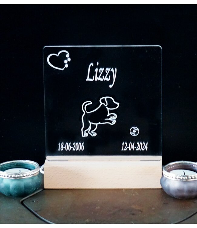 Memorial plaque for dog | Acrylic Glass with holder and LED lighting