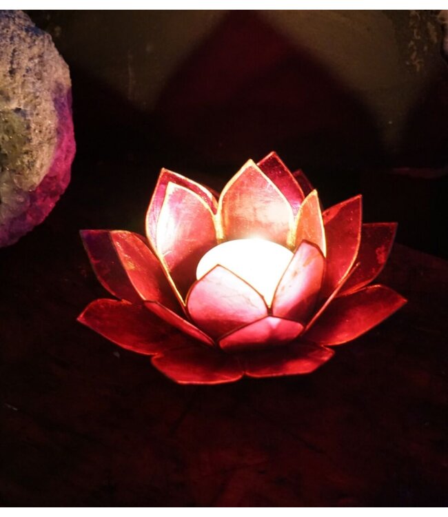 Magenta Red Lotus Flower Tea Light Holder