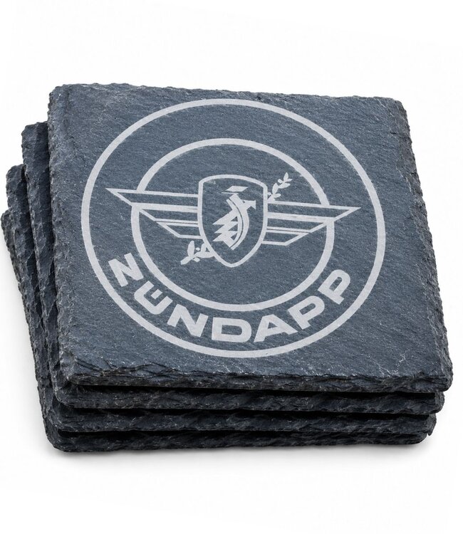 Leisteen onderzetter met Zündapp brommer logo