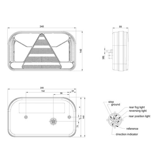 Fristom Rechts | LED achterlicht zonder kentekenlicht  | 12-36v | 6 pins