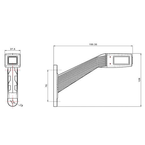 Fristom Rechts | LED breedtelamp  | schuine steel  | 12-36v | 30cm. kabel