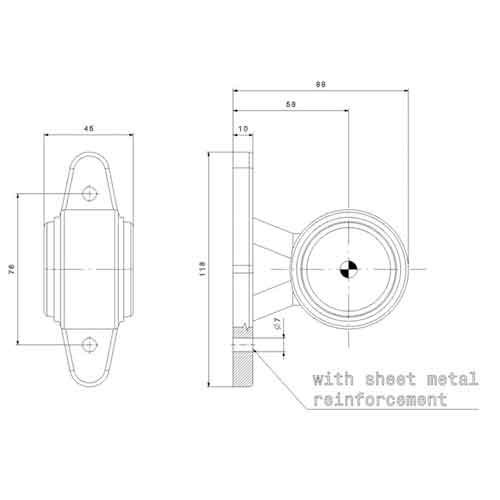 Fristom LED breedtelamp, korte steel  | 12-24v | 1,5mm² connector