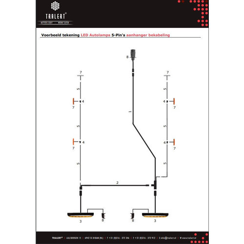 LED Autolamps  6,100cm. hoofdkabel met T-stuk & 5 pins connector