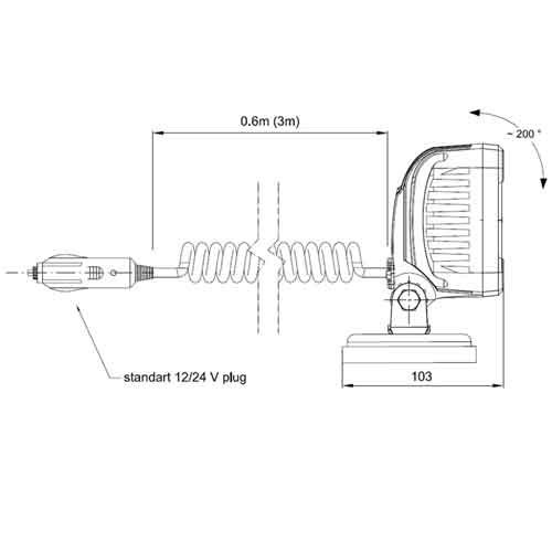 Fristom LED Werklamp | 1000 lumen op magneetvoet | 12-24v | 3.0m krulsnoer