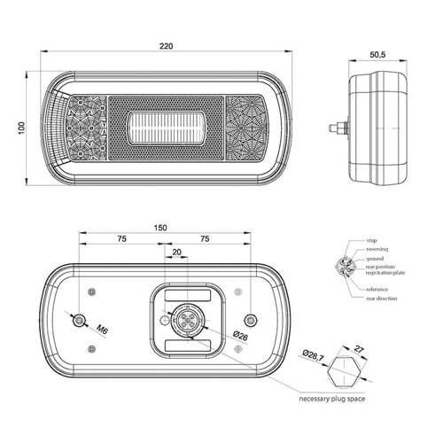 Fristom LED achterlicht zonder kentekenlicht  | 12-36v | 5 pins