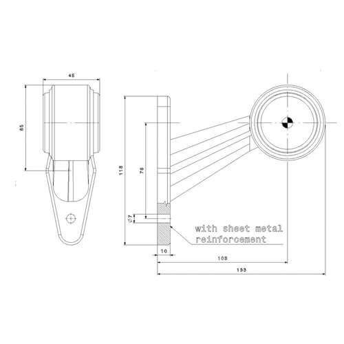 Fristom Rechts | LED breedtelamp  | schuine steel | 12-36v | 0,75mm² connector