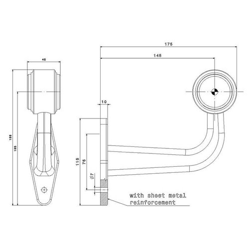 Fristom Rechts | LED breedtelamp  | haakse steel  | 12-36v | 20cm. kabel