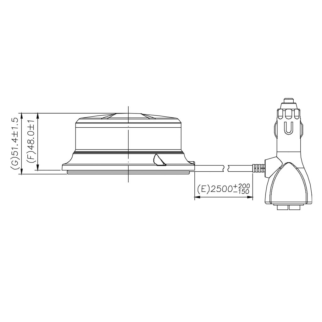 LED R65 Rundumleuchte Bernstein mit klarer Linse 12/24v DIN Fuß