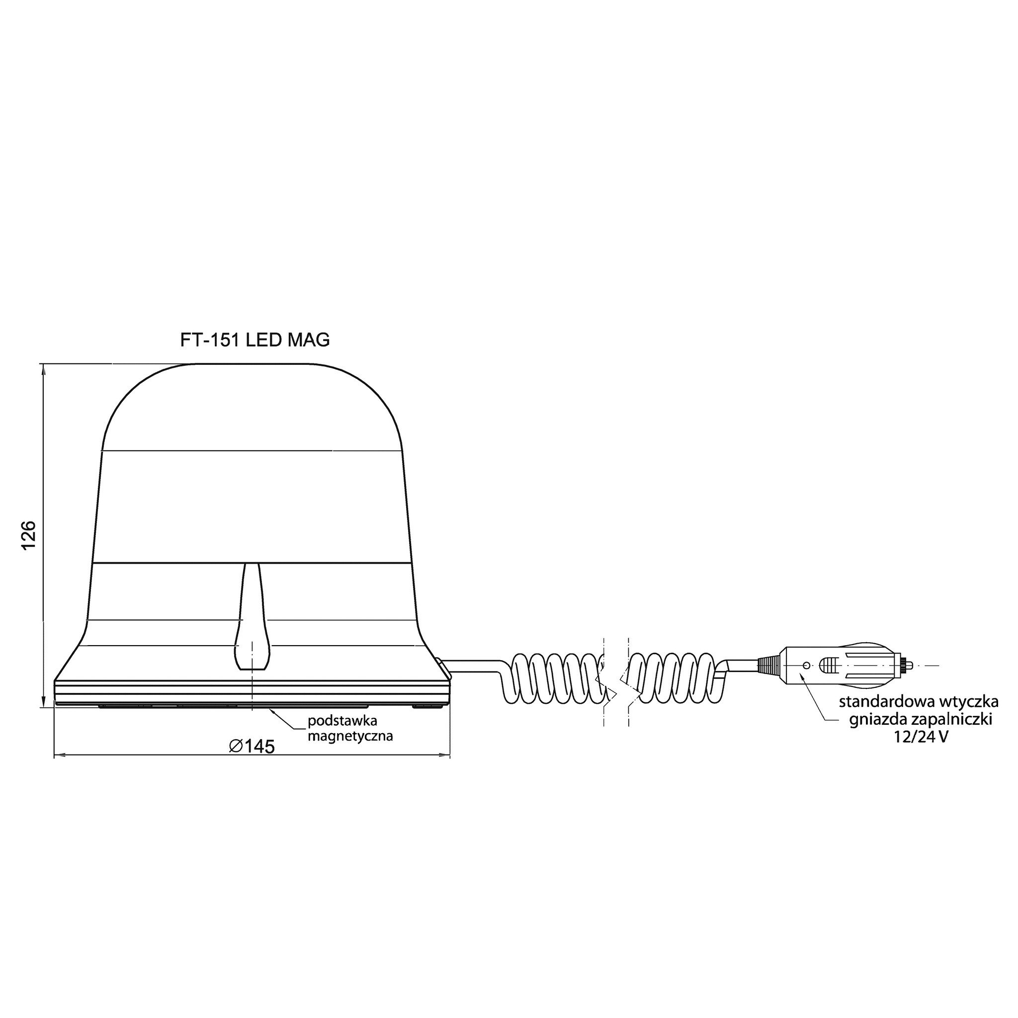 R65 LED Rundumleuchte, rotierend, Magnetbefestigung, 12/24V, 7,8m Kabe