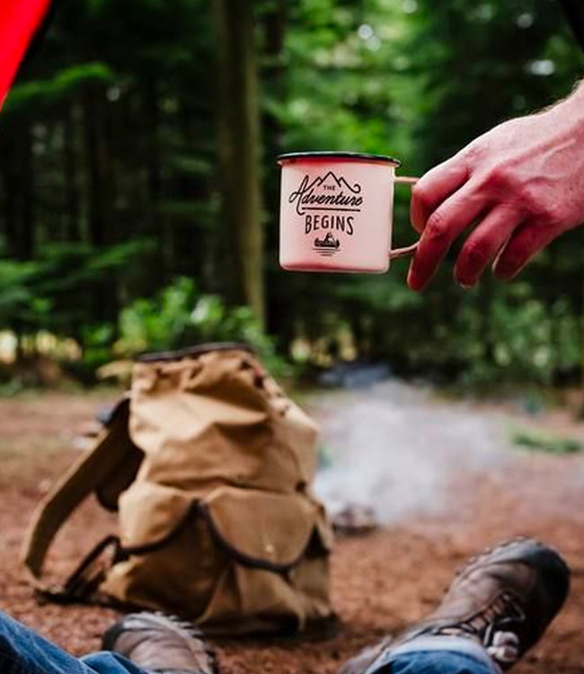 Gentlemen's Hardware Enamel Mug - 'The Adventure Begins' | Beige