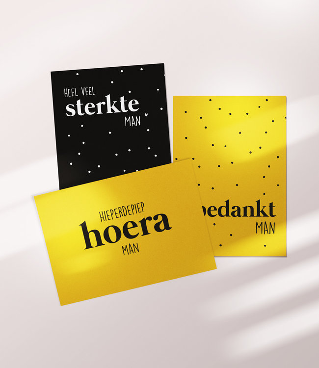Eenmannenkado Verjaardagskaart 'Hieperdepiep hoera man' - Geel