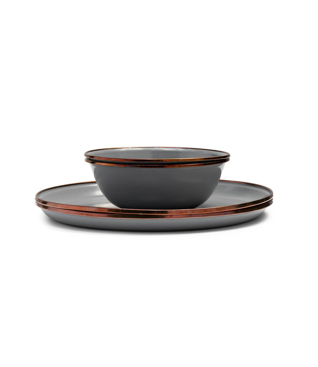 Barebones Enamel Bowl/Kom - Stone grey  17cm - Set van 2