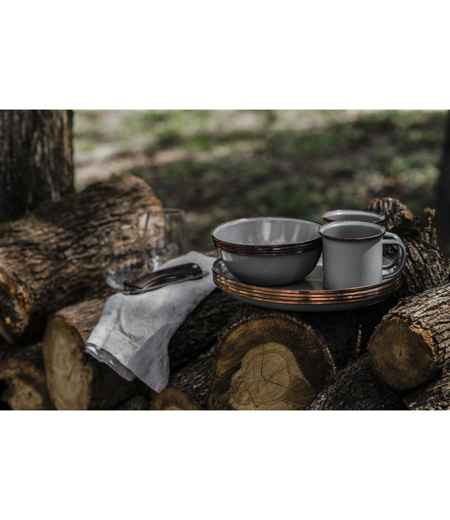 Barebones Enamel Bowl/Kom - Stone grey  17cm - Set van 2