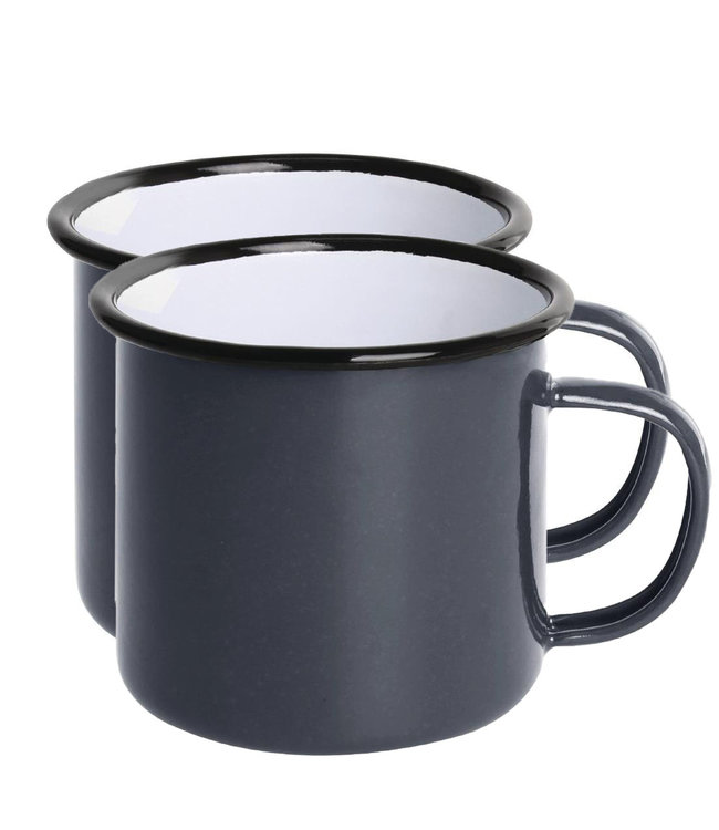 Eenmannenkado Stoere mok emaille grijs - set van 2