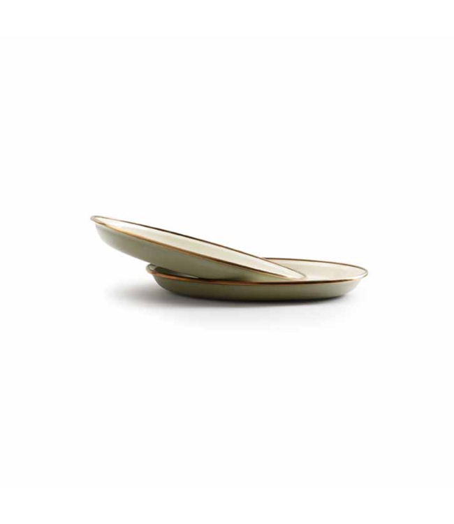 Barebones Enamel ontbijtbord, 20cm - Olive - Set van 2