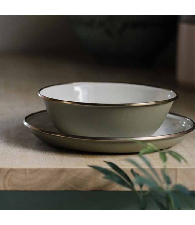 Barebones Enamel Plate/Bord, 30 cm - Olive - Set van 2