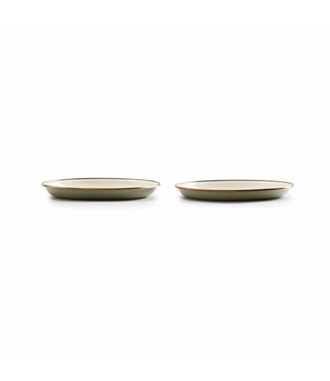 Barebones Enamel Plate/Bord, 30 cm - Olive - Set van 2