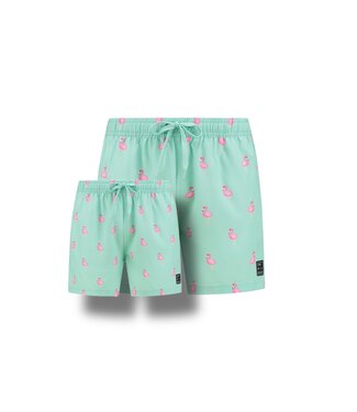 Son of a Beach Zo Vader Zo Zoon/Dochter Matching zwembroeken - Groene Flamingo