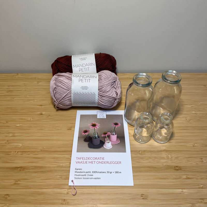 PAKKET TAFELDECORATIE MINI VAASJES KATOEN