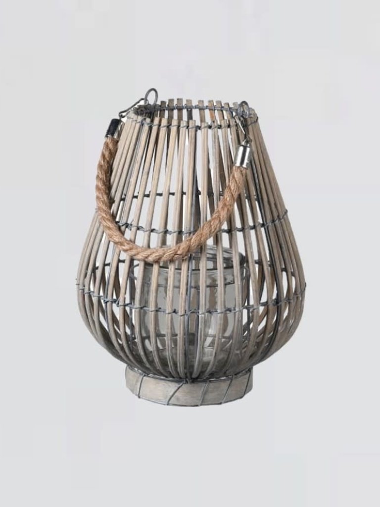 Willow Lantern with Rope Handle, Light Grey