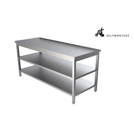 RVS werktafel met dubbel onderblad demontabel